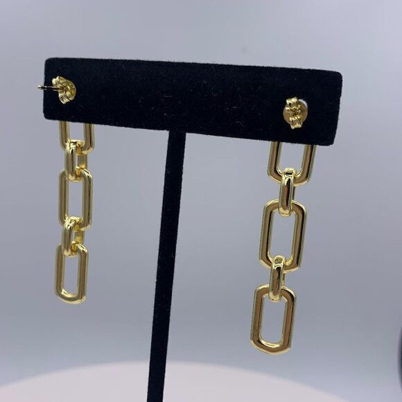 New, no tags, 2 inch18 Karat gold filled chain drop earrings, articulate… - Picture 3 of 13